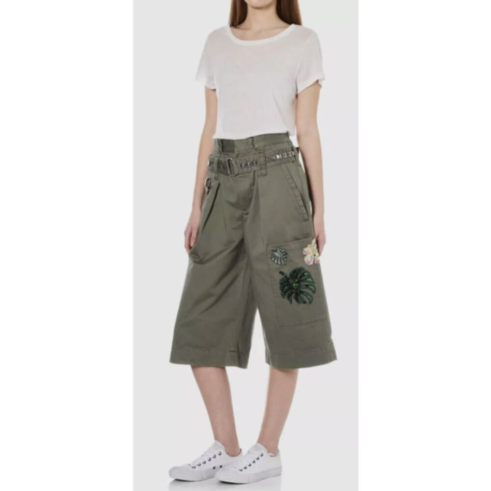 Marc Jacobs Olive Green Cargo Bermuda Shorts with Tropical Patch